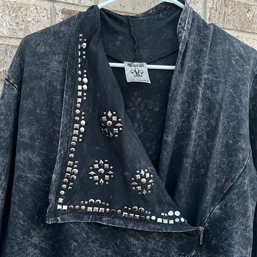 Vocal brand, washed black with silver studs